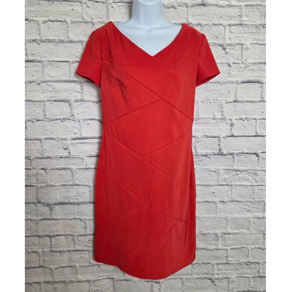 AGB Dress Womens Size 6 Orange Short Sleeve Knee Length V Neck Geometric Seam - Picture 1 of 12